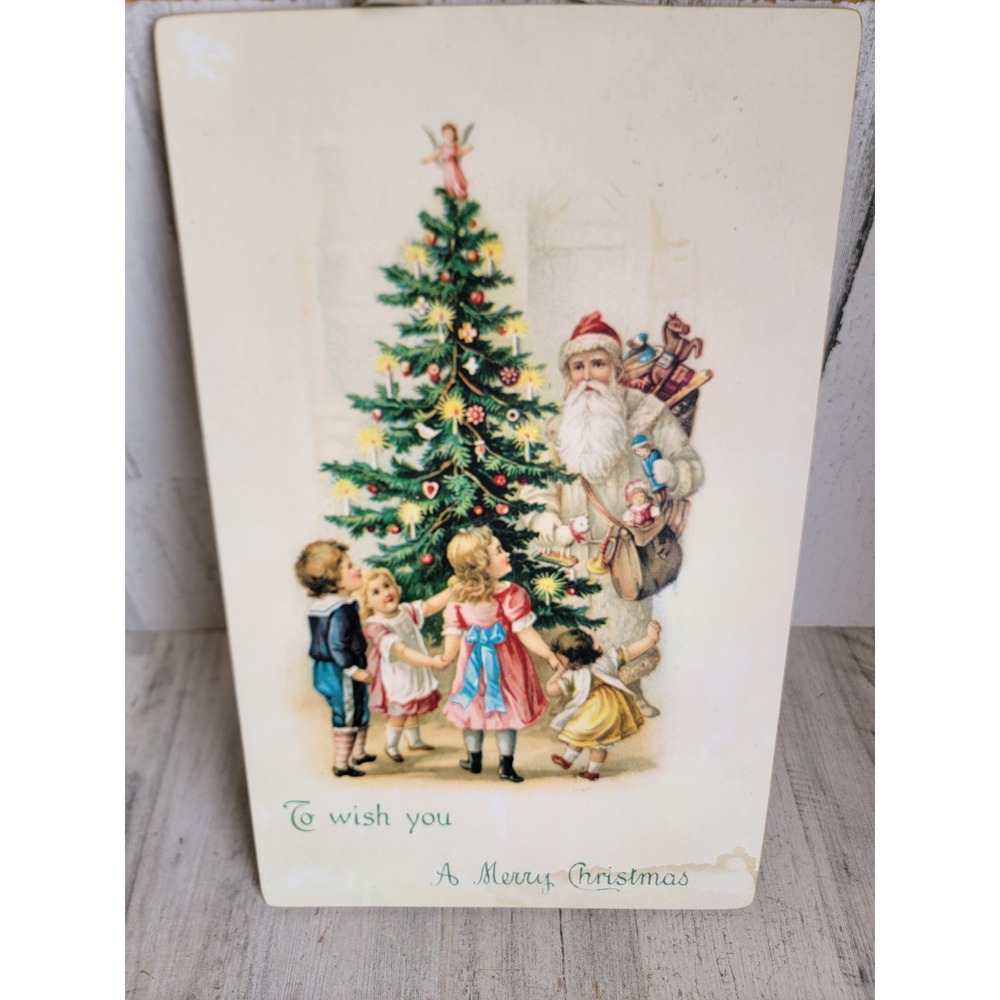Moonlight roses vintage I wish you a Merry Xmas Santa kid sign hanging home